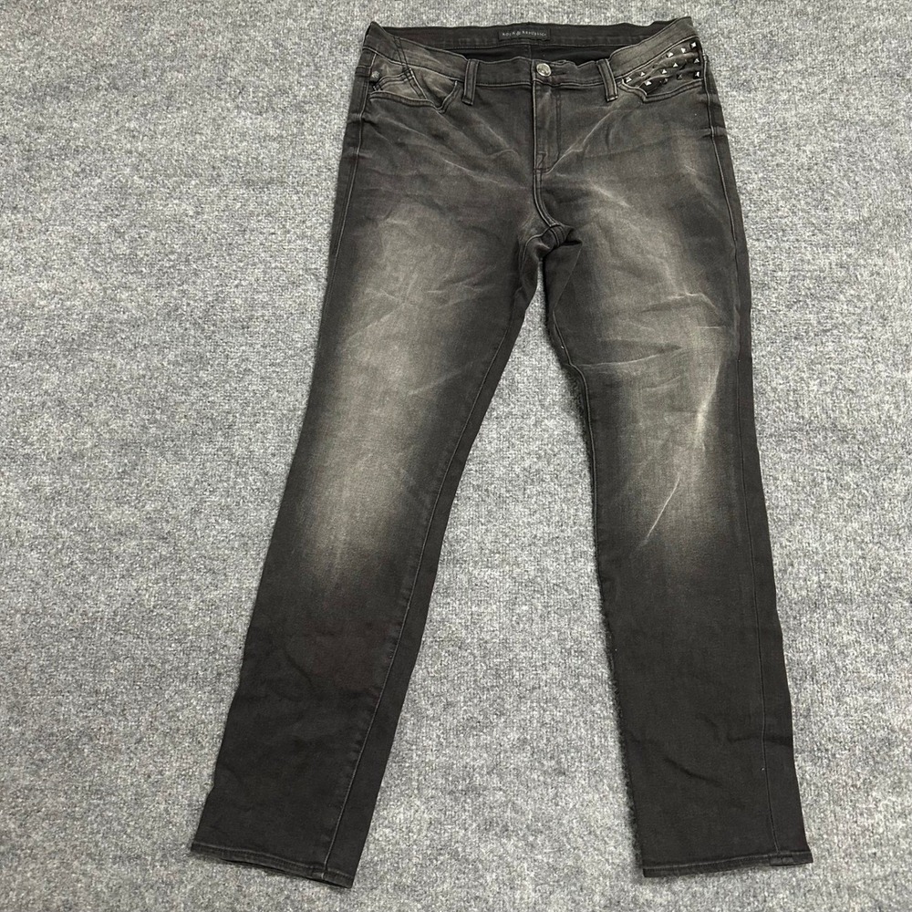 Rock & Republic Jeans Womens Size 16 M Black Berlin Studded Skinny Faded Stretch